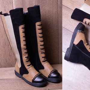 Tan and Black Tall Boots